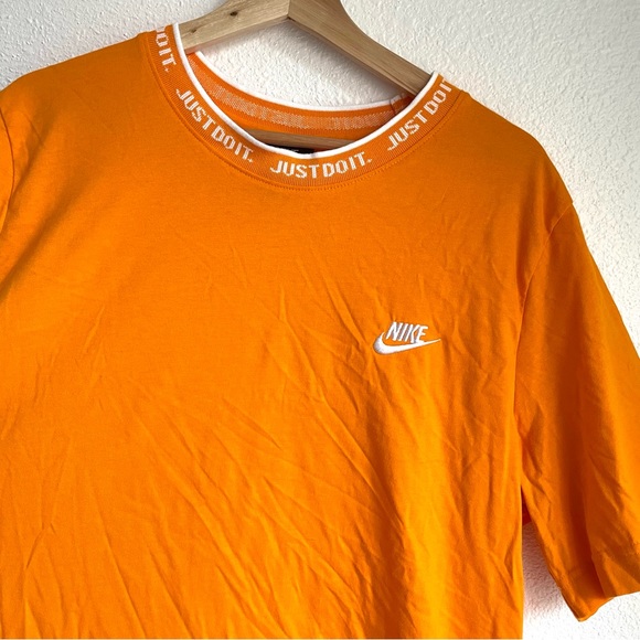 Nike Tee ‘Just Do It’ Knit Collar Short Sleeve Crewneck Orange Men’s Size XL - Picture 2 of 5